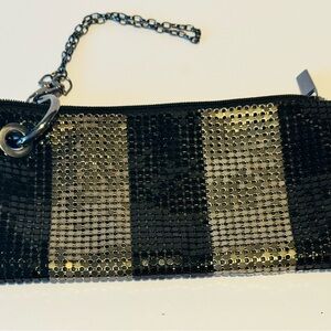 Purse Sequin Chain Wrist Handle Black & Silver Clutch Handbag Formal Small Bag